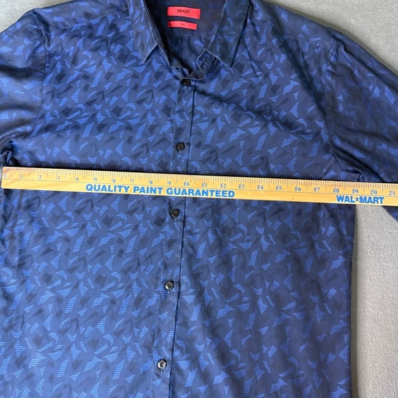 HUGO Boss Slim Medium Navy Pattern Button Down Men’s Cotton Shirt - Picture 5 of 14